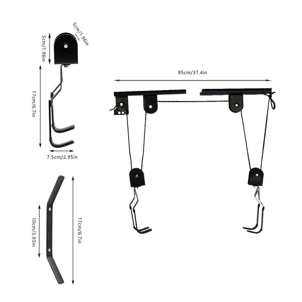 Monte-vélos pour garage, système de poulies pour rangement au plafond, lot de supports - 1 support + 2 sangles multifonctions