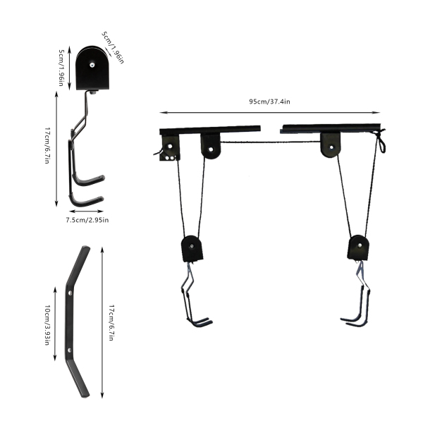 Monte-vélos pour garage, système de poulies pour rangement au plafond, lot de supports - 1 support + 2 sangles multifonctions Monte-vélos pour garage, système de poulies pour rangement au plafond, lot de supports - 1 support + 2 sangles multifonctions