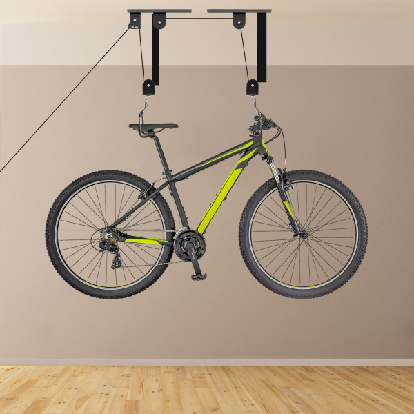 Monte-vélos pour garage, système de poulies pour rangement au plafond, lot de supports - 1 support + 2 sangles multifonctions Monte-vélos pour garage, système de poulies pour rangement au plafond, lot de supports - 1 support + 2 sangles multifonctions