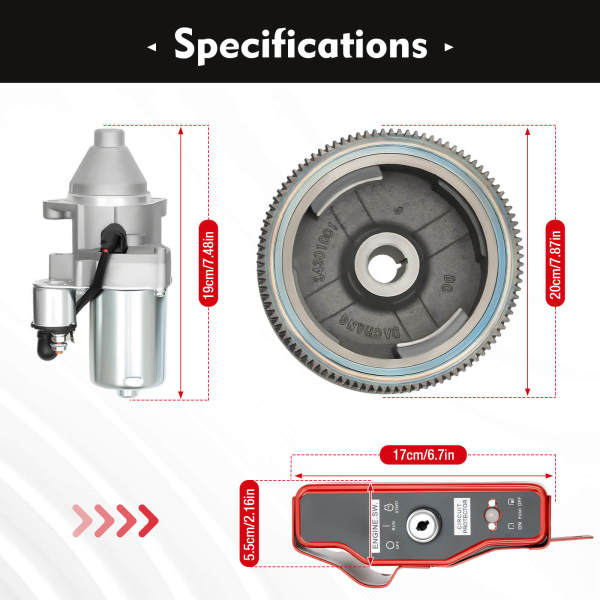YANHAO KIT DE DÉMARRAGE ÉLECTRIQUE for Honda GX340 GX390 11HP 13HP 188F DÉMARREUR BOÎTE DE COMMUTATEUR À CLÉ Volant Bobine DE Charge