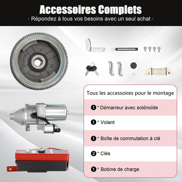Kit Démarreur électrique Pour Moteur Honda GX340 11HP & GX390 13HP - 12V, Complet Avec Volant Et Interrupteur