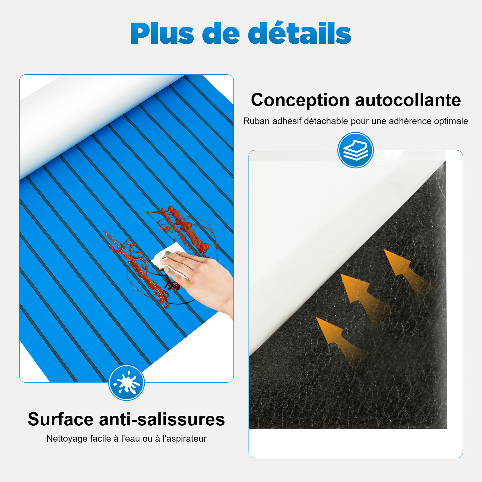 Revêtement De Sol Bateau En Mousse EVA Antidérapant - 240x116x0.6 Cm, Adhésif 3M, Facile à Découper - 5