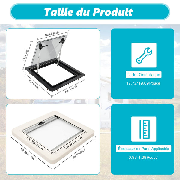 Fenêtre De Caravane 600x450mm Avec Moustiquaire - Cadre Aluminium, Verre Sécurité 4mm | Pour Camping-Car, Fourgon Aménagé
