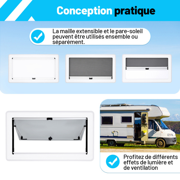 Fenêtre Latérale Push-Up 700x400mm Avec Moustiquaire Pour Camping-Car Caravane
