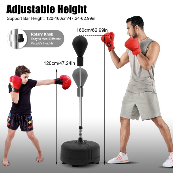 Punchingball - Sac de frappe sur pied - Pour adulte - Hauteur réglable de 120 à 160 cm