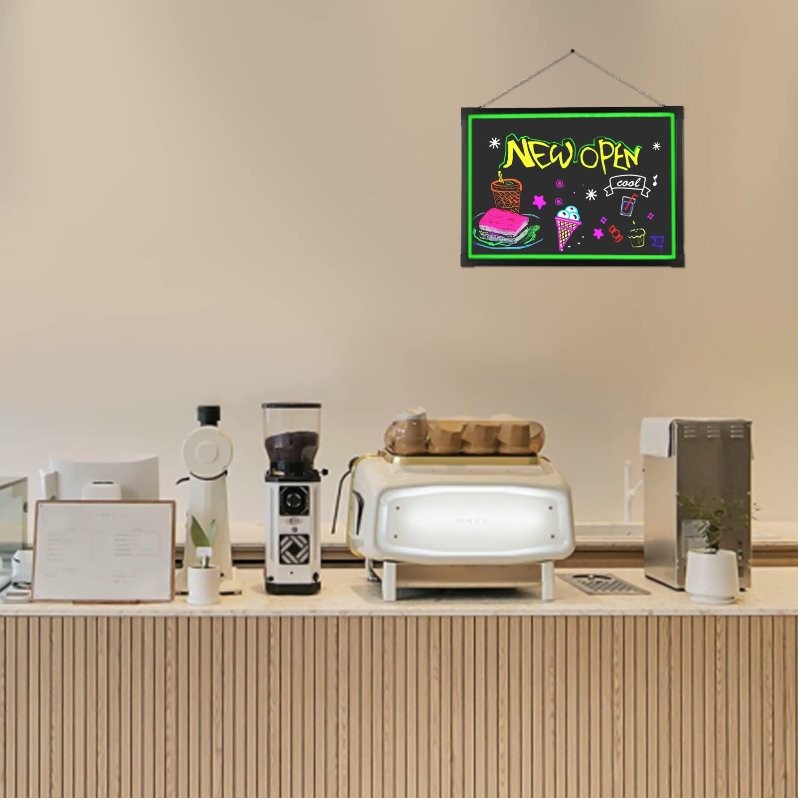 Tableau Lumineux à LED 50x70 Cm - Avec Télécommande, 8 Stylos Fluo, Pour Bar, Café, Mariage, Décoration (verre Trempé, Cadre Aluminium) - 14