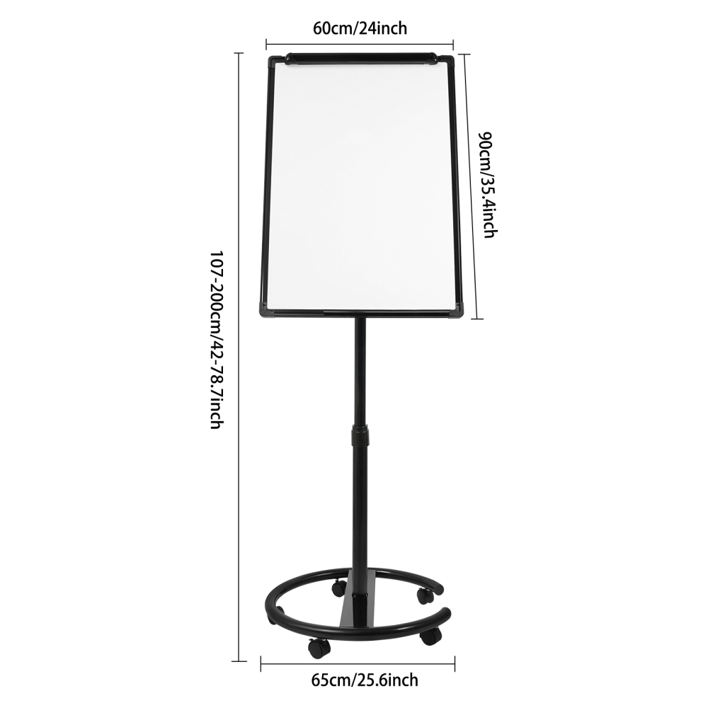 Planche à dessin simple face, réglable en hauteur, tableau blanc magnétique portable - Étagère noire