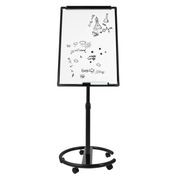 Planche à dessin simple face, réglable en hauteur, tableau blanc magnétique portable - Étagère noire