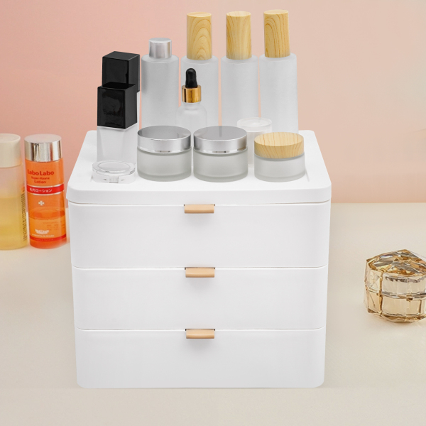 Boîte de rangement de bureau blanche à 3 plateaux (26 x 20,2 x 22,3 cm), organiseur de bureau avec tiroir