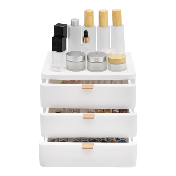 Boîte de rangement de bureau blanche à 3 plateaux (26 x 20,2 x 22,3 cm), organiseur de bureau avec tiroir