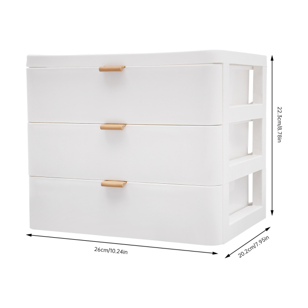 Boîte de rangement de bureau blanche à 3 plateaux (26 x 20,2 x 22,3 cm), organiseur de bureau avec tiroir