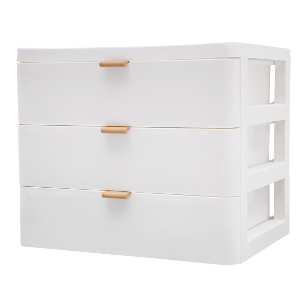 Boîte de rangement de bureau blanche à 3 plateaux (26 x 20,2 x 22,3 cm), organiseur de bureau avec tiroir