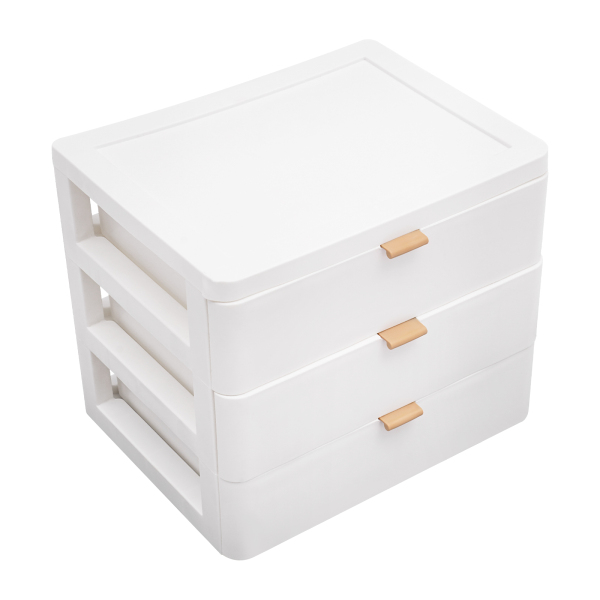 Boîte de rangement de bureau blanche à 3 plateaux (26 x 20,2 x 22,3 cm), organiseur de bureau avec tiroir