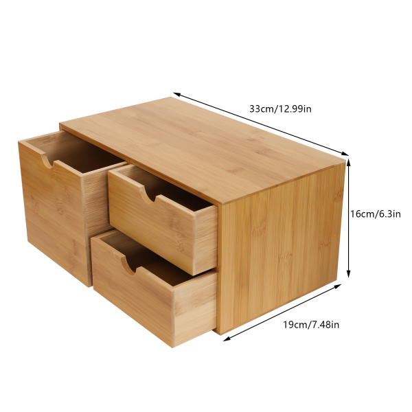 Organiseur de bureau en bambou - Mini tiroir de rangement pour bureau et maison (3 tiroirs) Organiseur de bureau en bambou - Mini tiroir de rangement pour bureau et maison (3 tiroirs)