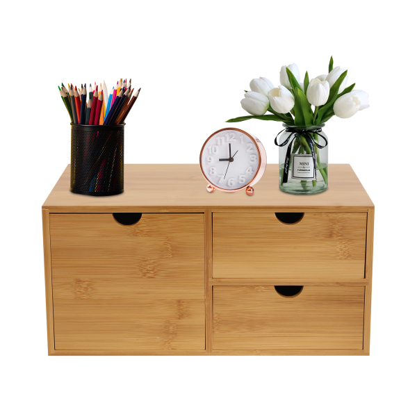 Organiseur de bureau en bambou - Mini tiroir de rangement pour bureau et maison (3 tiroirs) Organiseur de bureau en bambou - Mini tiroir de rangement pour bureau et maison (3 tiroirs)
