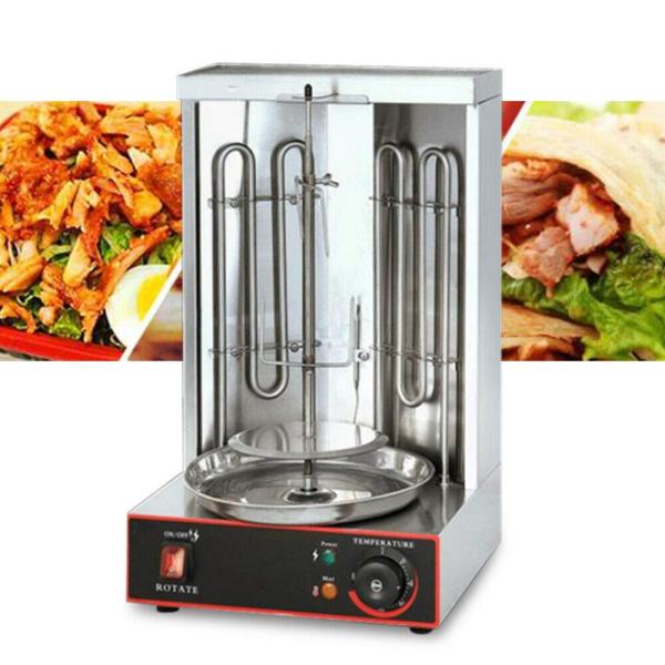Grill Vertical pour Kebab, Rôtissoire Rotatif Kebab Machine Grill Rôtissorie Verticale avec Deux Tuyaux de Chauffage à Rotation de 360º 3000W
