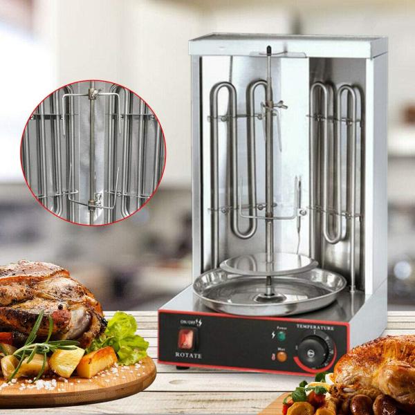 Grill Vertical pour Kebab, Rôtissoire Rotatif Kebab Machine Grill Rôtissorie Verticale avec Deux Tuyaux de Chauffage à Rotation de 360º 3000W