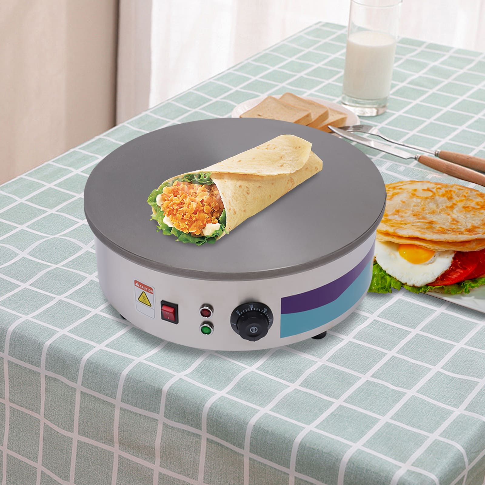 Appareil à Crêpes électrique 3000W - Plaque 45 Cm, Température Réglable 50-300°C, Avec Spatule - 7
