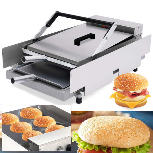 Machine à hamburger électrique en acier inoxydable 2000 W, double plaque chauffante avec revêtement anti-adhésif, 50 ~ 300 ℃