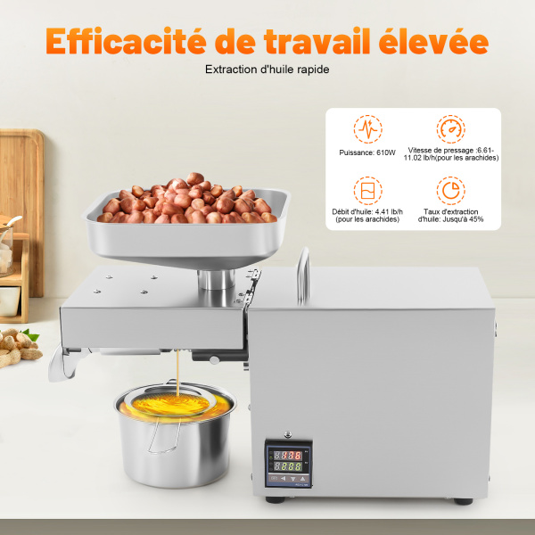 Extracteur d'huile Electrique 610 W, Machine de Presse à Huile d'acier Inoxydable
