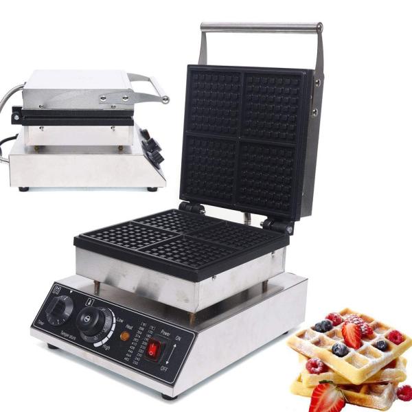 Gaufrier 1750 W pour 4 gaufres belges, revêtement antiadhésif, gaufrier carré, avec minuteur et thermostat