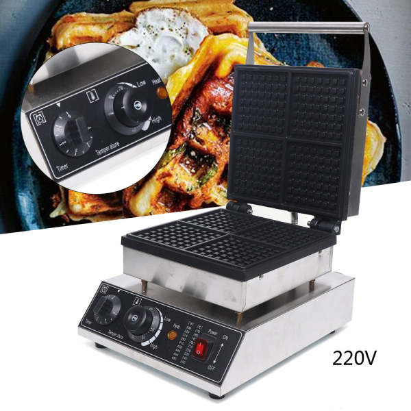 Gaufrier 1750 W pour 4 gaufres belges, revêtement antiadhésif, gaufrier carré, avec minuteur et thermostat