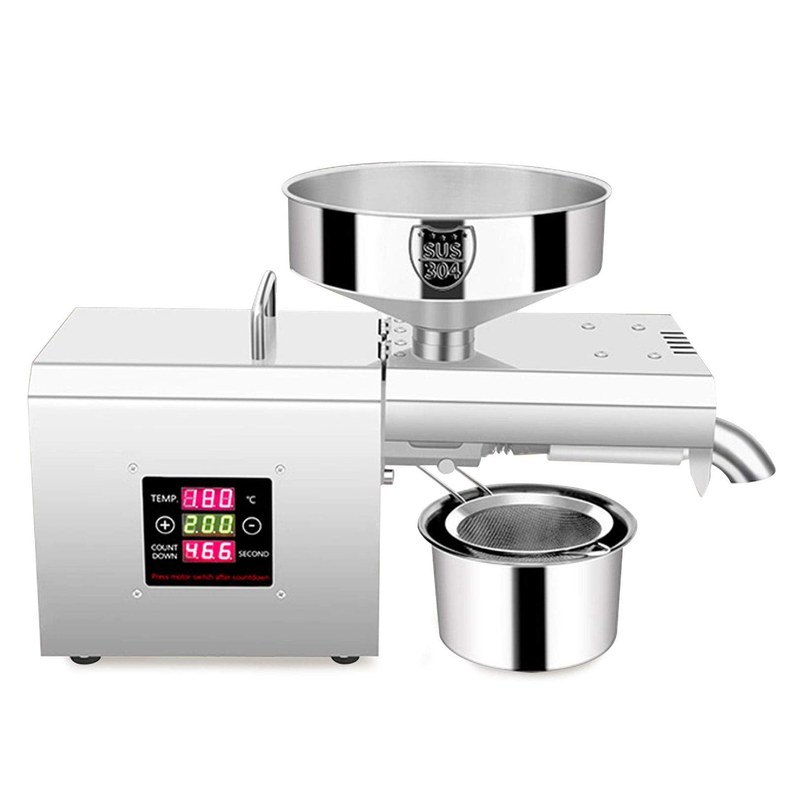 Presse à Huile Électrique 600W - Acier Inoxydable 304 - Pour Arachides, Noix, Tournesol, Olives - Rendement Jusqu'à 45% - 12