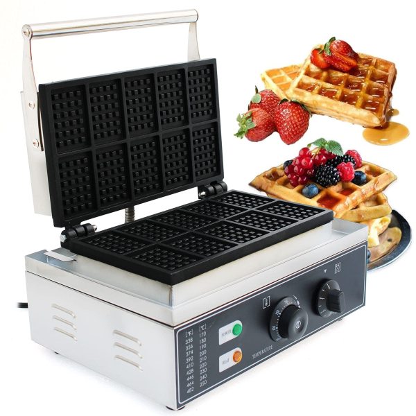 Machine à Gaufres électrique Gaufrier en Acier Inoxydable 10 Grille Commercial Waffle Maker Machine 1500W 50~300℃