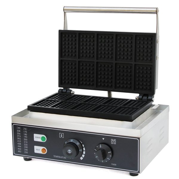 Machine à Gaufres électrique Gaufrier en Acier Inoxydable 10 Grille Commercial Waffle Maker Machine 1500W 50~300℃