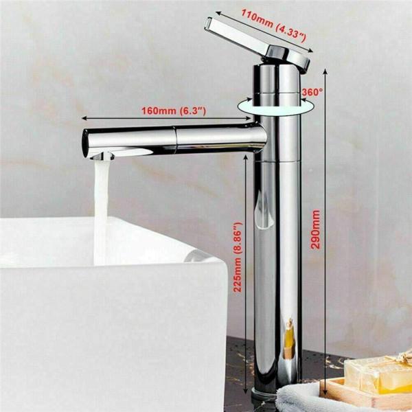 Robinet Salle Bain Robinet Cascade Noir Élégant Pour Lavabo - Mitigeur Haut Rotatif 360° SHANFO - Design Moderne Salle De Bain Meuble Vasque Salle De Bain