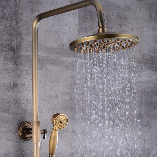 Colonne De Douche Rétro En Laiton Antique - Robinetterie Or Brossé - Salle De Bain Style Vintage