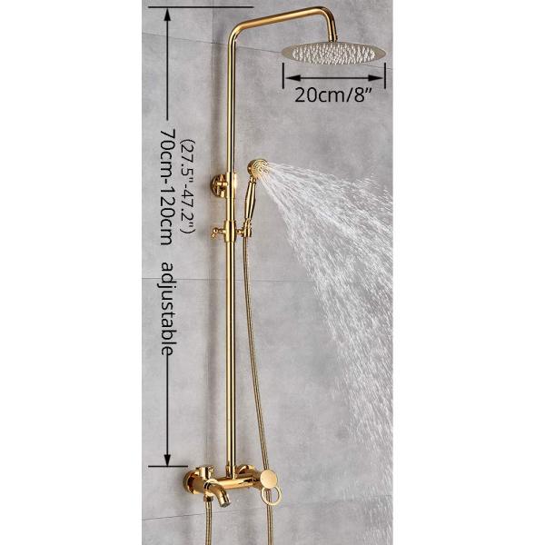 Morden Système de douche à effet pluie avec douchette réglable en hauteur pour salle de bain Doré 20 cm