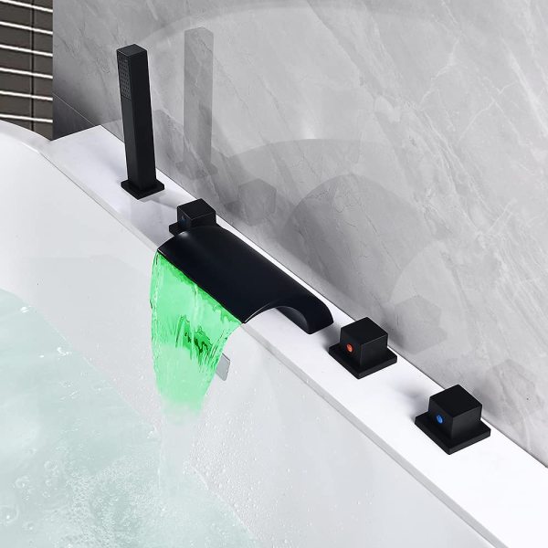 Robinet de baignoire Waterfall - Mitigeur monocommande pour baignoire - Bord de baignoire moderne - En laiton cascade - 5 trous