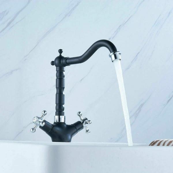 Robinet de Cuisine pour Eviers et Nettoyage, Mitigeur Monocommande à Economie d'eau pour Cuisine, Robinet avec Bec Pivotant, Noir