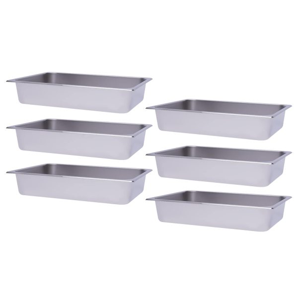 Lot de 6 récipients en acier inoxydable empilables - Profondeur : 60 mm - 1/1 - Pour table à vapeur