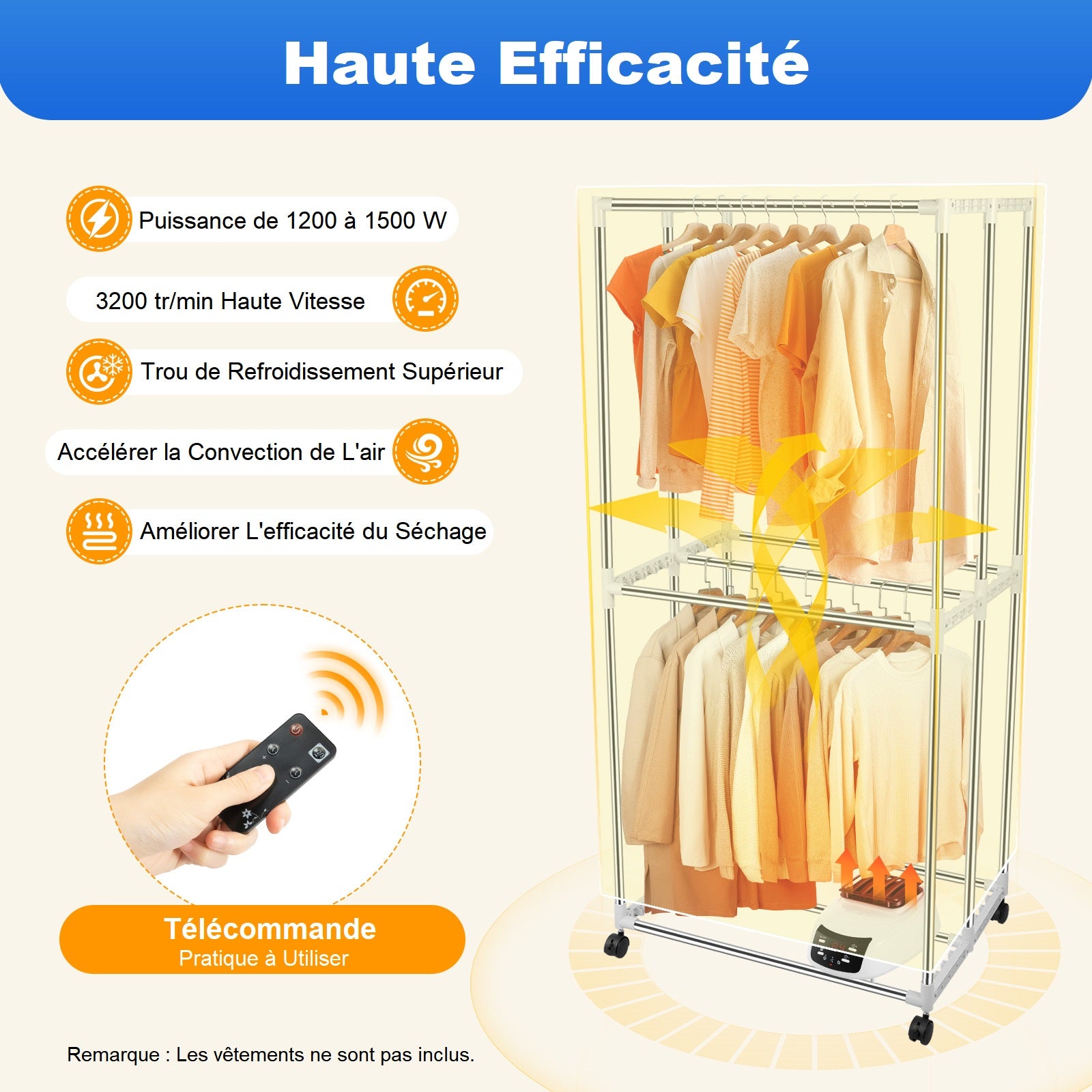 Sèche-linge Portable Pliable - 600W, Minuterie 1-8h, Séchage 3D - Pour Appartement, Voyage, Vêtements Délicats