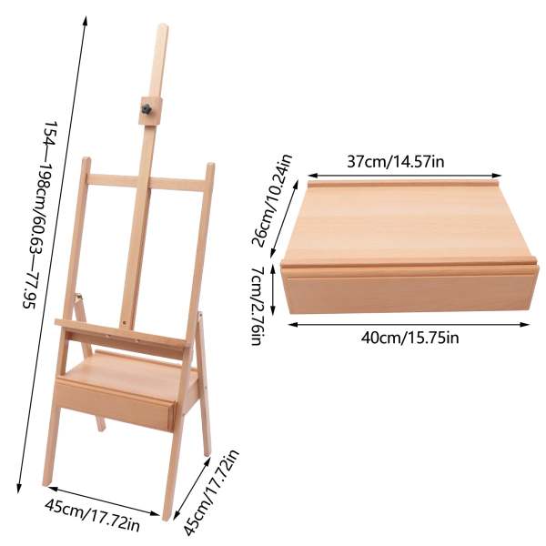 Chevalet D'Atelier En Bois Avec Cadre En H - Hauteur Réglable 190 à 370 Cm, Roulettes, Support Toile Jusqu'à 230 Cm