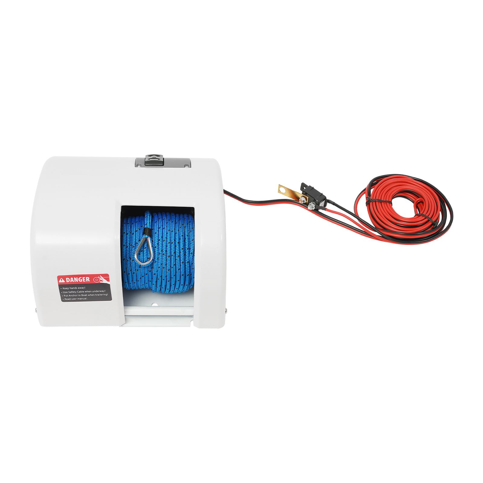 Treuil électrique 12v LENJKYYO Treuil Électrique Bateau 12V - 25kg Capacité, Télécommande Sans Fil, 30m Corde, Blanc Marin Treuil électrique Ancre