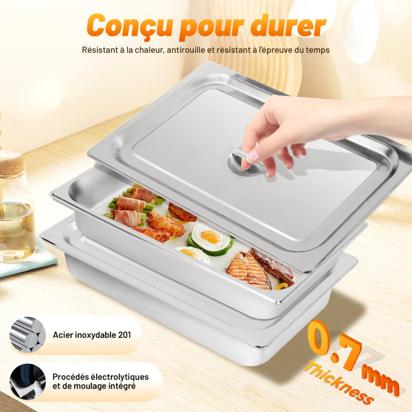 Poêle à vapeur profonde de 4" récipient alimentaire pleine taille, plaque de four en acier inoxydable, lot de 4 casseroles alimentaires (4"/4 pièces)