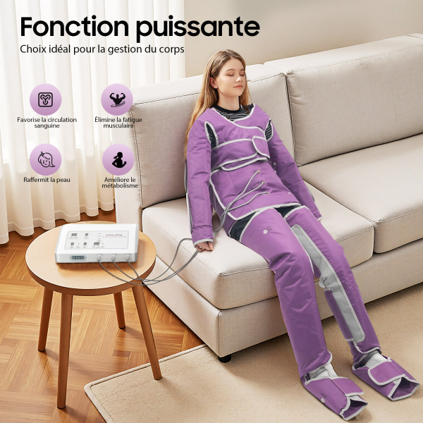 Appareil de massage pour tout le corps - Pressothérapie - Drainage lymphatique - Appareil de massage réglable - Violet