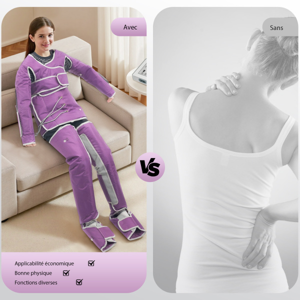 Appareil de massage pour tout le corps - Pressothérapie - Drainage lymphatique - Appareil de massage réglable - Violet