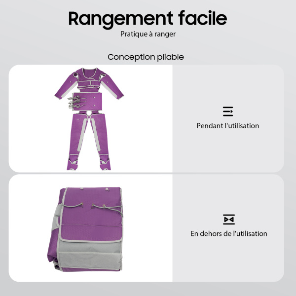 Appareil de massage pour tout le corps - Pressothérapie - Drainage lymphatique - Appareil de massage réglable - Violet