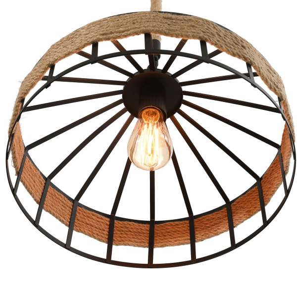 Suspension Vintage En Corde De Chanvre Et Fer Forgé - Lustre Rétro Industriel E27 Pour Chambre, Cuisine Et Salle à Manger