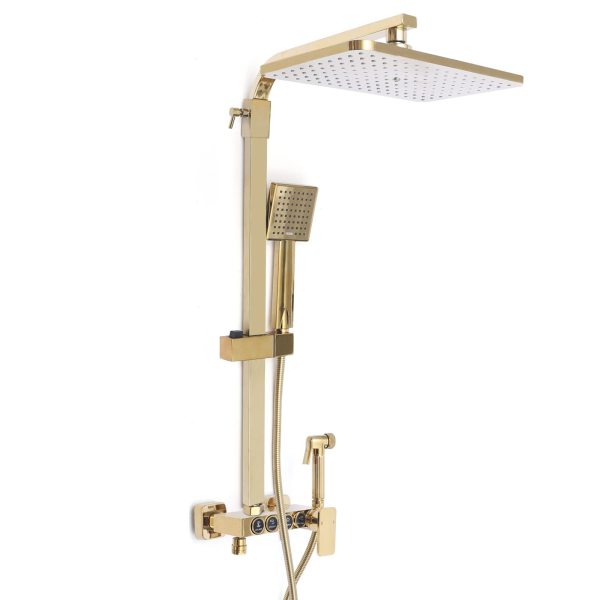 Système de Douche Robinetterie Douche à Effet Pluie Set de Douche avec Douchette à Main Barre de Douche Laiton 9x9"
