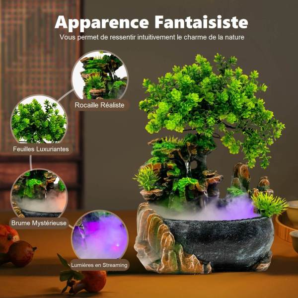Fontaine de bureau en cascade - Décoration - Fontaine de table avec éclairage cascade - Humidificateur pour bureau et salon