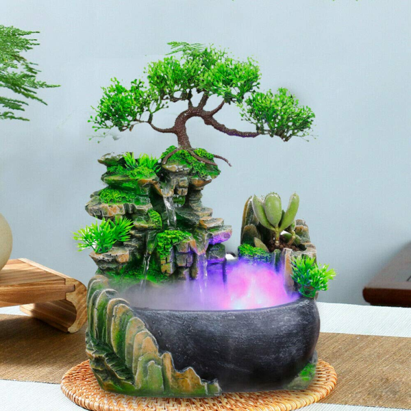 Fontaine de bureau en cascade - Décoration - Fontaine de table avec éclairage cascade - Humidificateur pour bureau et salon