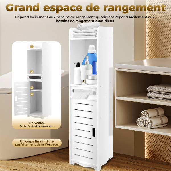 Armoire de salle de bain, meuble sous-meuble, étagère de salle de bain, armoire haute, armoire de rangement pour toilettes d'invités