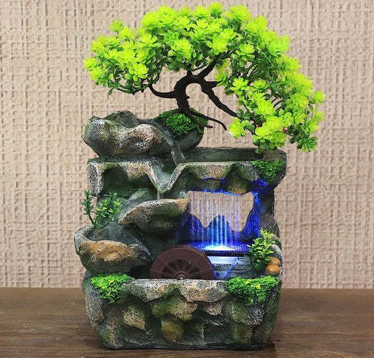 Fontaine Jardin BK853 Motif Feuilles Automne - Avec Éclairage LED - 36x32x26cm - Pompe 250L/h - Polyrésine