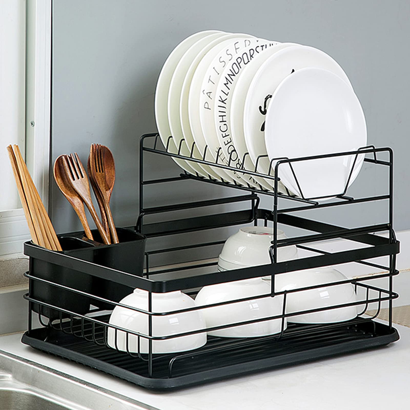 Lot De 2 Supports à Couverts Muraux Avec Bac D'égouttement - ABS, 12,5x8,5x6,6 Cm, Noir - 7