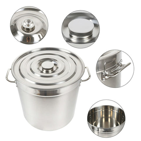 Grande Marmite Inox 35 Litres Avec Couvercle - Pour Cuisson Et Stockage, Compatible Toutes Plaques